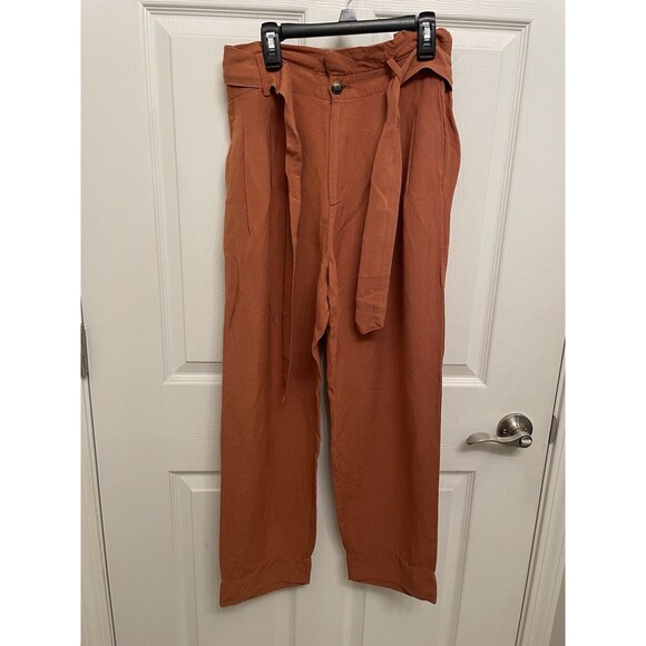 Madewell Drapey Paperbag Pants Size 4 Burnt Clay Linen Blend - Picture 5 of 8